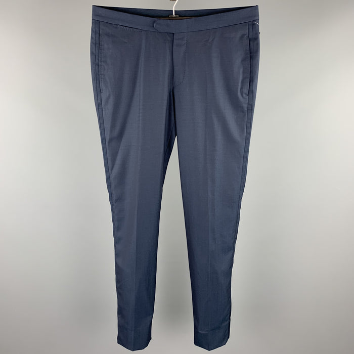 ERMENEGILDO ZEGNA Size 32 Navy Woven Wool / Silk Zip Fly Dress Pants