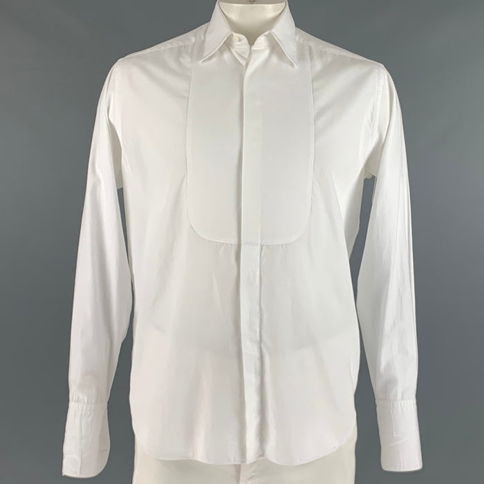 ARMANI COLLEZIONI Size L White Cotton Tuxedo Long Sleeve Shirt
