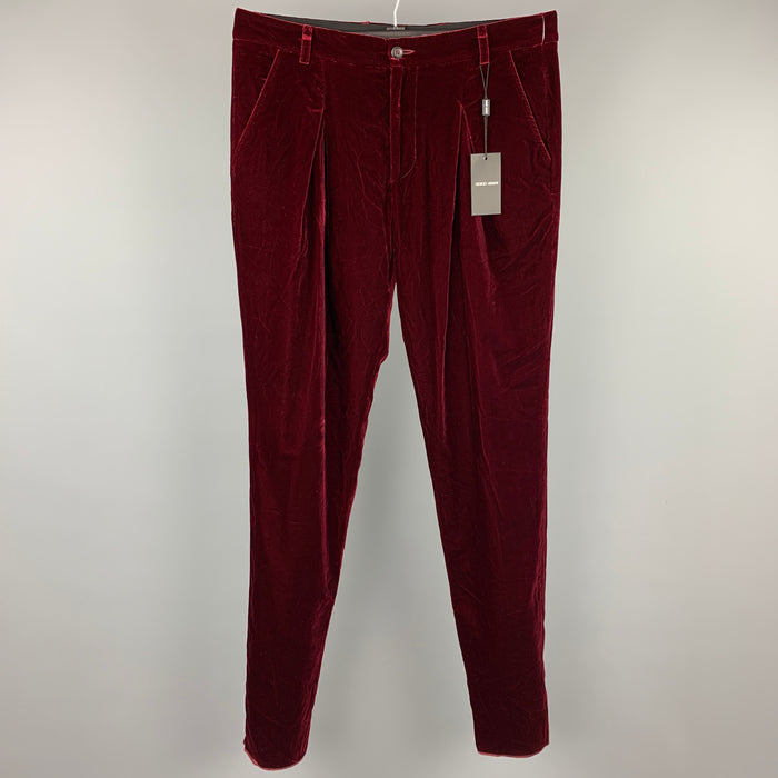GIORGIO ARMANI Size 38 Burgundy Velvet Single Pleat Dress Pants