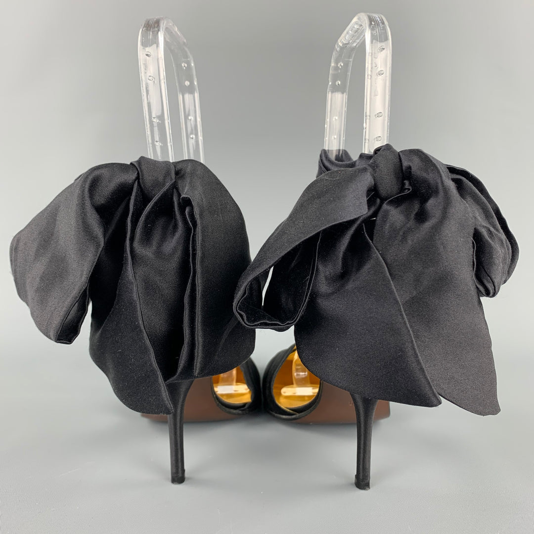 WALTER STEIGER Size 8 Black Satin Silk Ankle Strap Mules