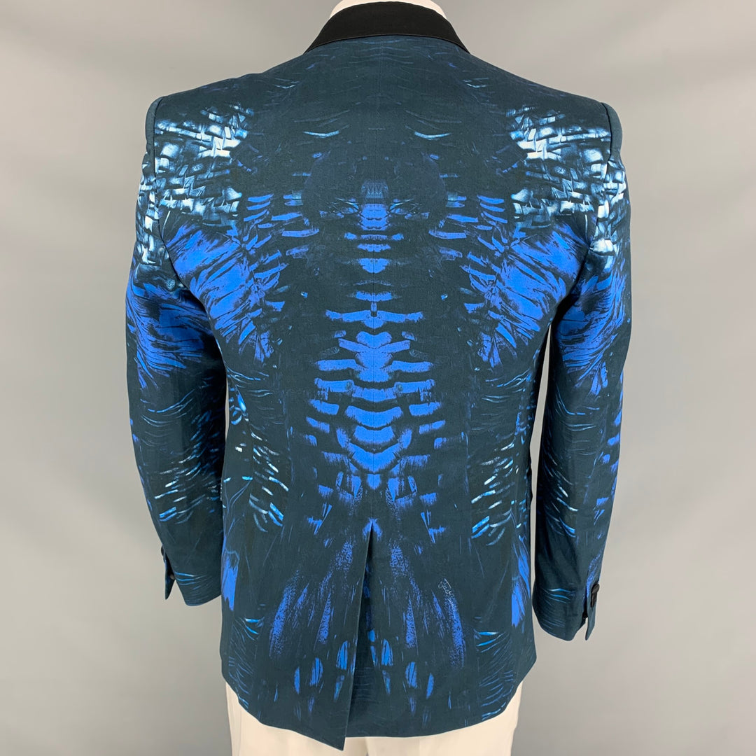 JUST CAVALLI Size 42 Blue & Black Cotton Peak Lapel Sport Coat