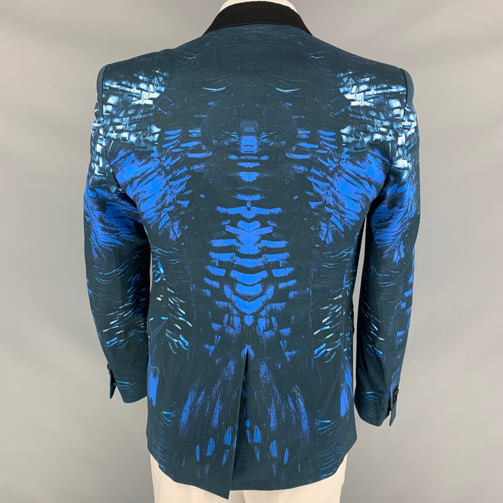 JUST CAVALLI Size 42 Blue & Black Cotton Peak Lapel Sport Coat