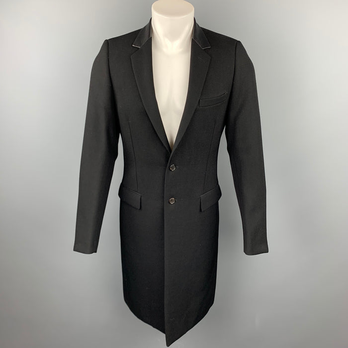 DIOR HOMME Fall 2015 Size 38 Black Wool Leather Collar Notch Lapel Coat