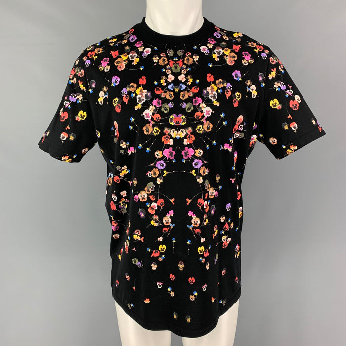 GIVENCHY Size XS Black Multi-Color Floral Cotton Crew-Neck T-shirt