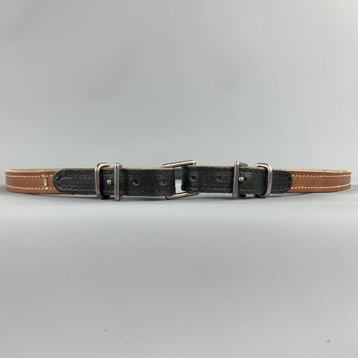 MAISON MARGIELA Size 40 Tan Contrast Stitch Leather Double Buckle Belt