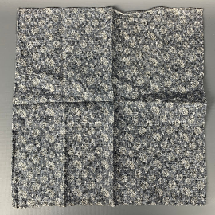 BRUNELLO CUCINELLI Indigo & White Floral Linen / Cotton Pocket Square