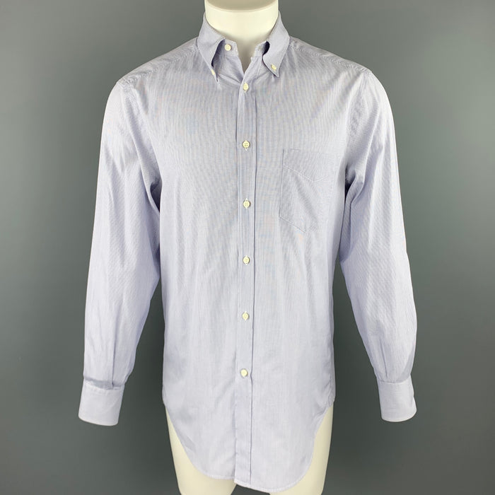 BRUNELLO CUCINELLI Size M Navy Window Pane Cotton Button Down Long Sleeve Shirt