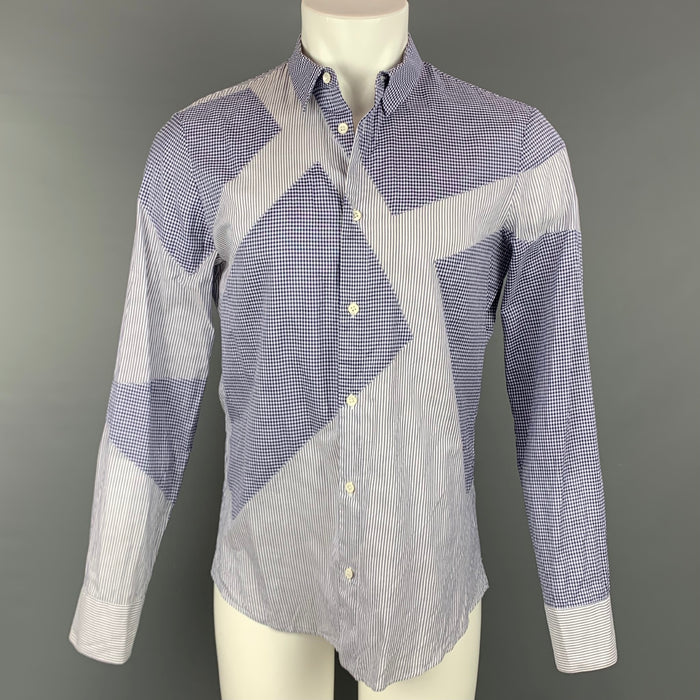 ALEXANDER MCQUEEN Size M Blue & White Cotton Checkered Button Up Long Sleeve Shirt