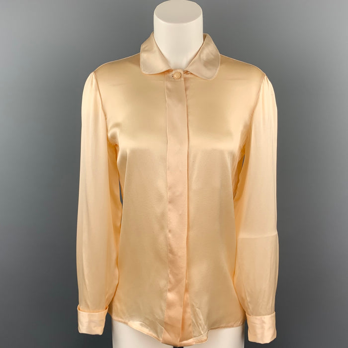 GIANNI VERSACE Size 4 Nude Satin Silk French Cuff Blouse