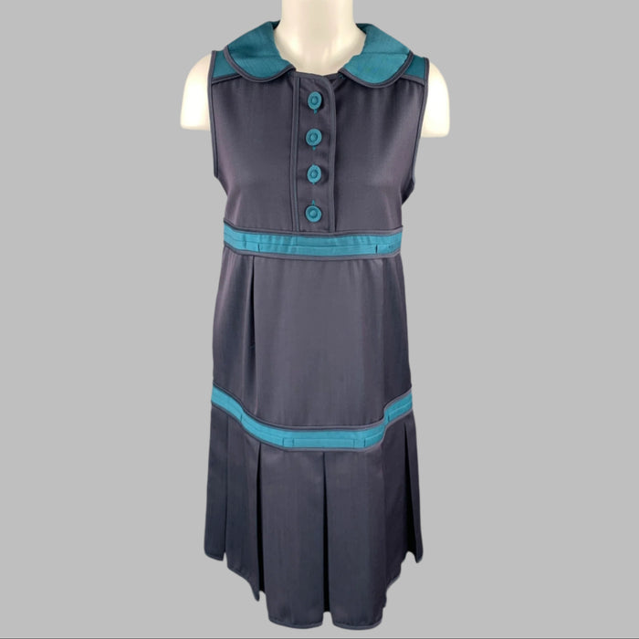 MARC by MARC JACOBS Size 6 Slate Color Block Wool Pleated Sleeveless Dress