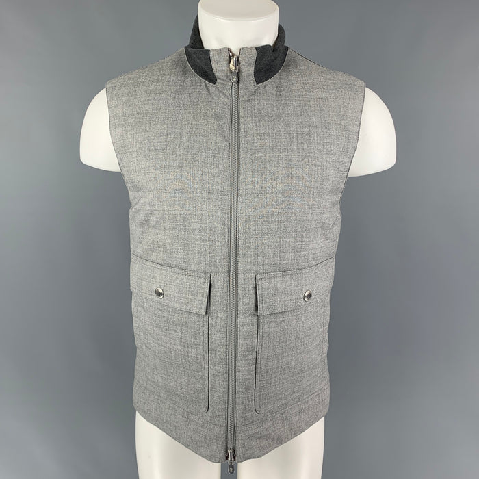 BRUNELLO CUCINELLI Size M Light Grey Quilted Wool Reversible Vest