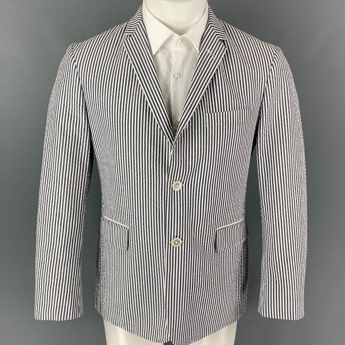BLACK FLEECE Size 38 White Grey Seersucker Cotton Notch Lapel Sport Coat