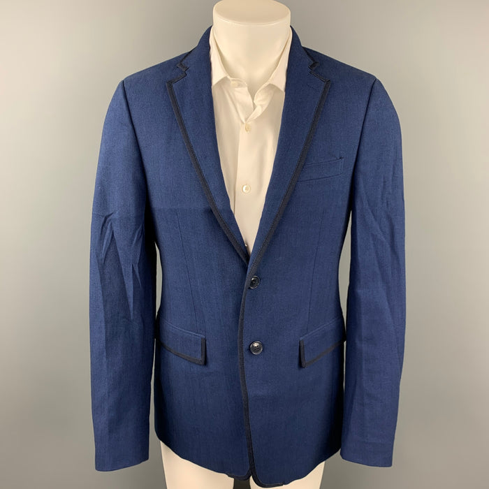 ETRO Size 38 Blue & Black Nailhead Cotton Sport Coat
