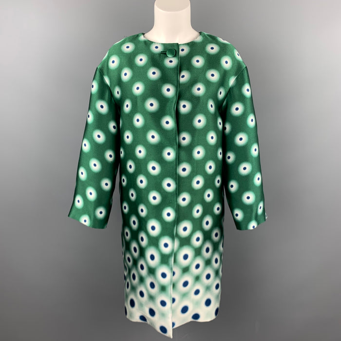 PRADA Size 2 Green Twill Dot Print Silk / Polyester Evening Coat