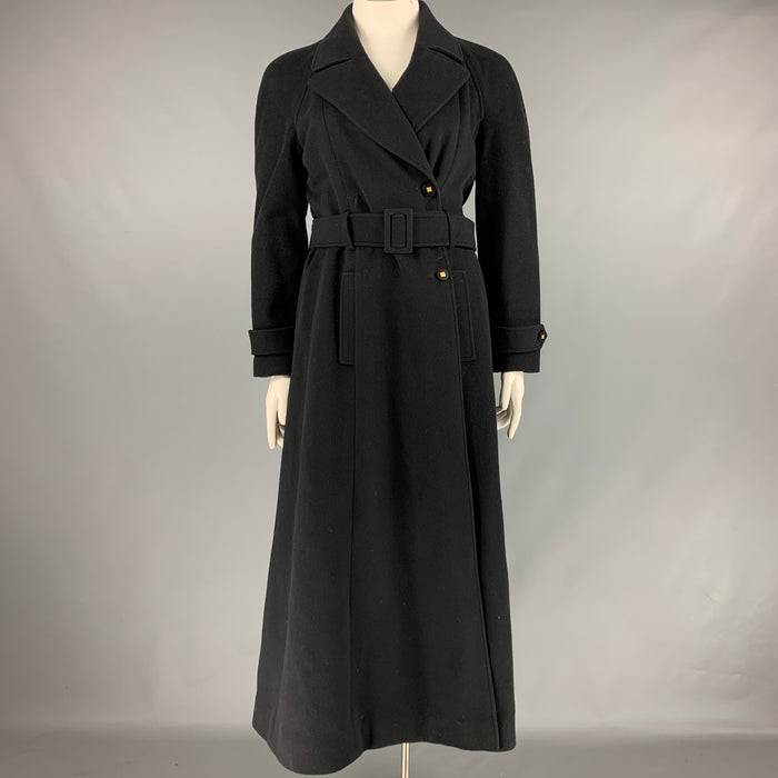 CHANEL Size 10 Black Cashmere Single Breasted Coat