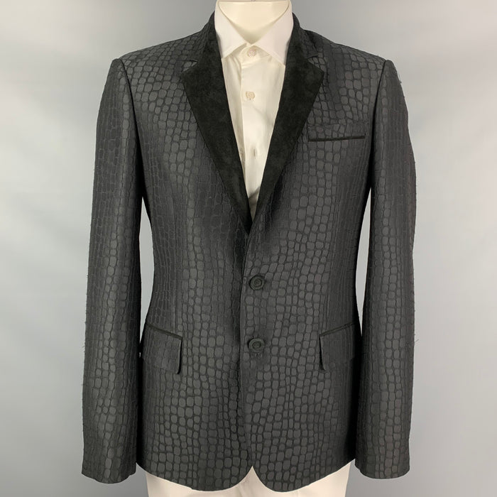ROBERTO CAVALLI Size 44 Black Animal Print Polyester Blend Sport Coat