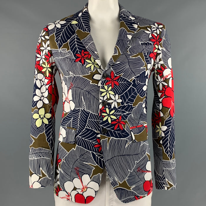 DSQUARED2 Size 42 Navy Multi-Color Floral Cotton Elastane Sport Coat