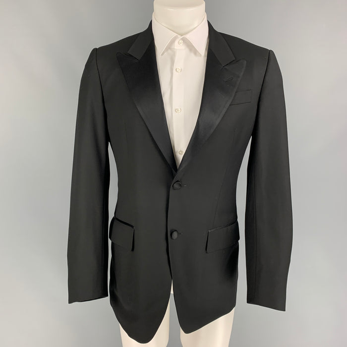 YVES SAINT LAURENT Size 36 Black Wool Peak Lapel Sport Coat