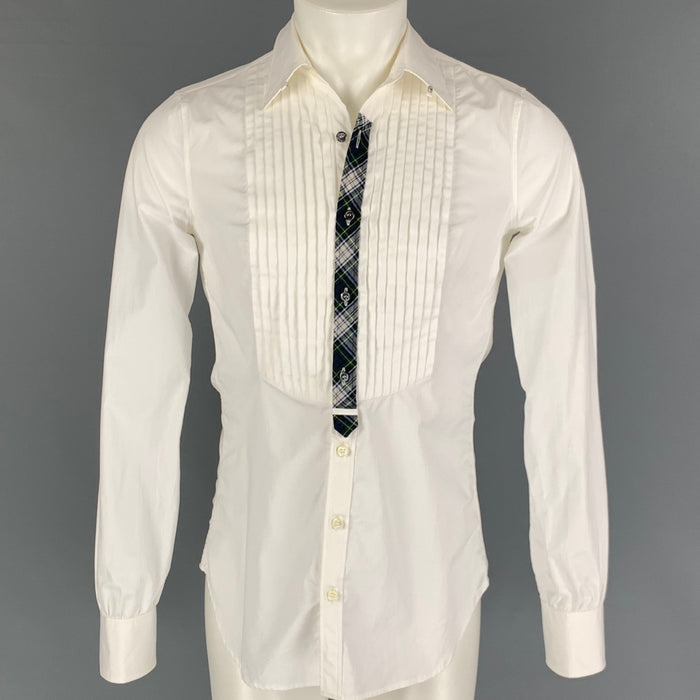 DSQUARED2 Size XXS White Cotton Tuxedo Long Sleeve Shirt