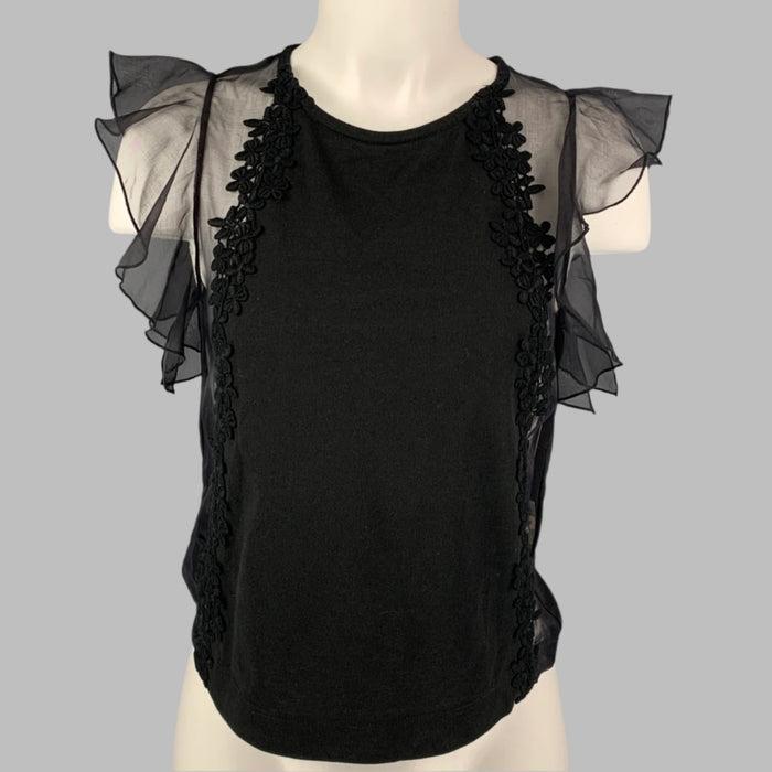 GIAMBATTISTA VALLI Size XXS Black Cotton / Silk Lace Trim Sleeveless Dress Top