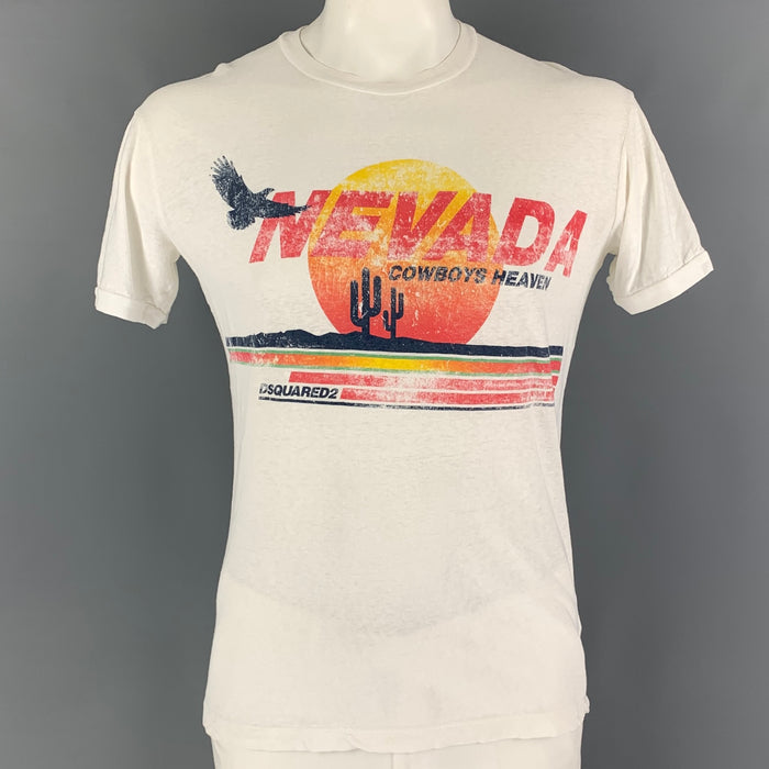 DSQUARED2 Size XL White Nevada Graphic Cotton T-shirt
