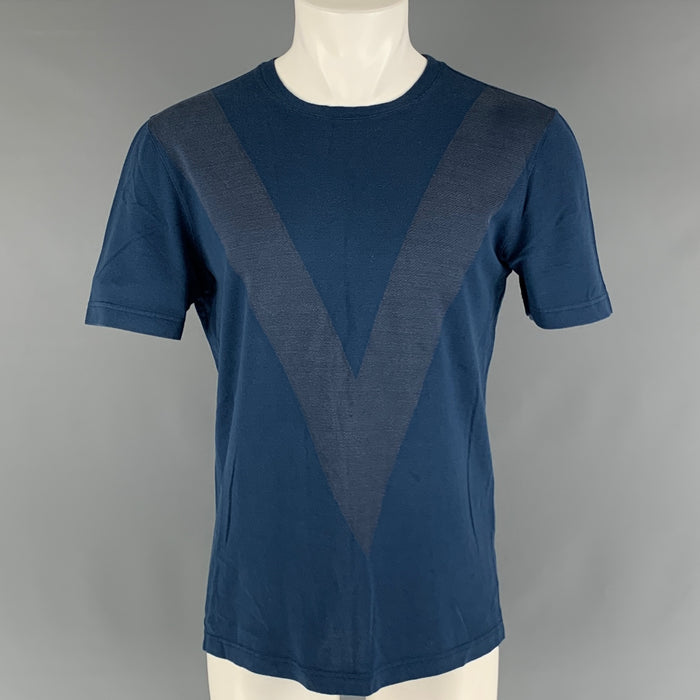 LOUIS VUITTON Talla S Camiseta con cuello redondo de seda y algodón azul gris