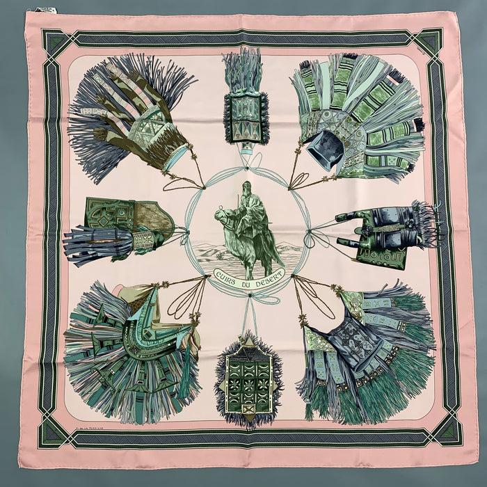 HERMES Pink Black Silk Cuirs Du Desert Scarf