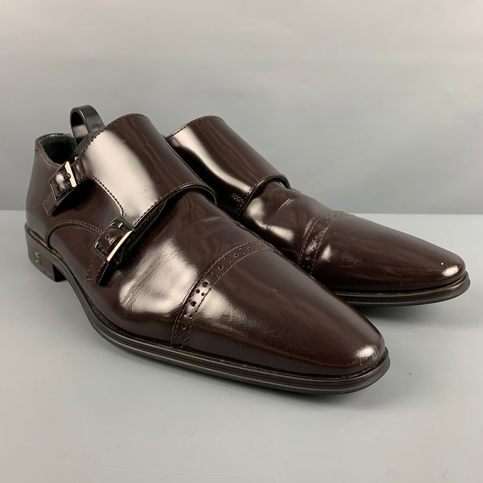 VERSACE COLLECTION Size 10 Brown Patent Leather Double Monk Strap Loafers