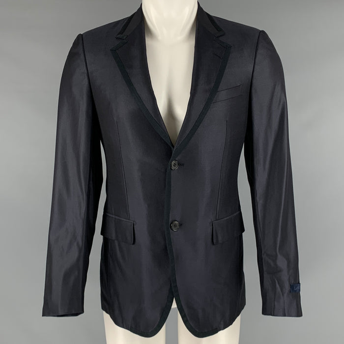 LANVIN Size 36 Navy Black Wool Silk Notch Lapel Sport Coat