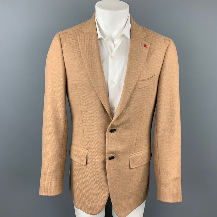 ISAIA Size 40 Regular Camel Herringbone Baby Camel Notch Lapel Sport Coat