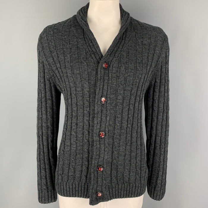 KITON Size L Grey Knit Cotton Shawl Collar Cardigan