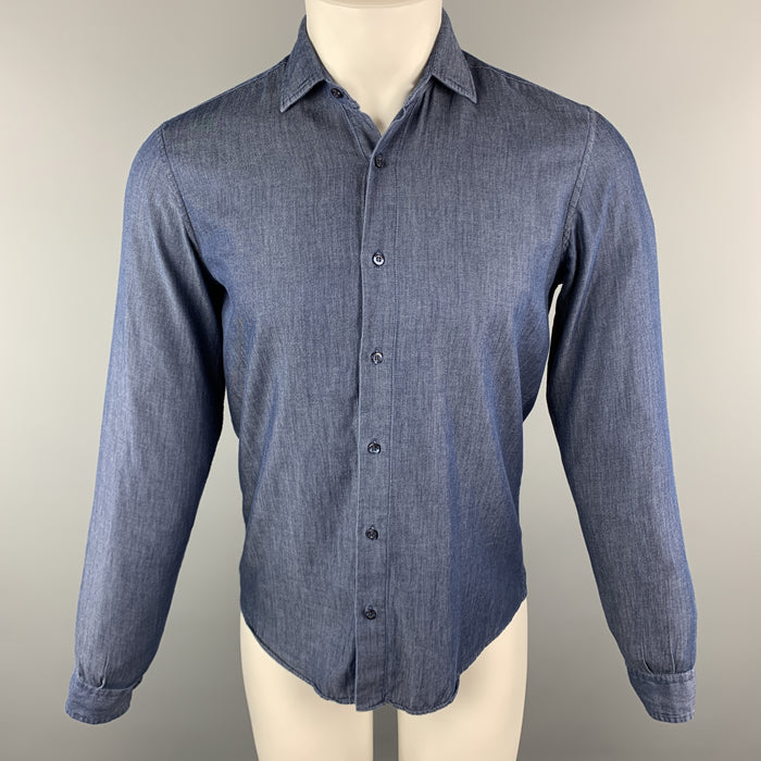 ETRO Size S Indigo Cotton Button Up Spread Collar Long Sleeve Shirt