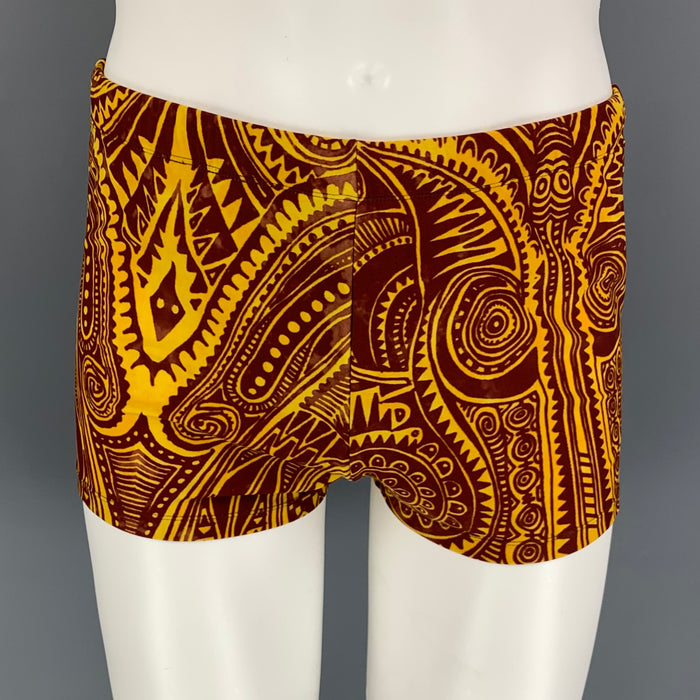 JEAN PAUL GAULTIER Size 32 Yellow Brown Abstract Nylon Speedo