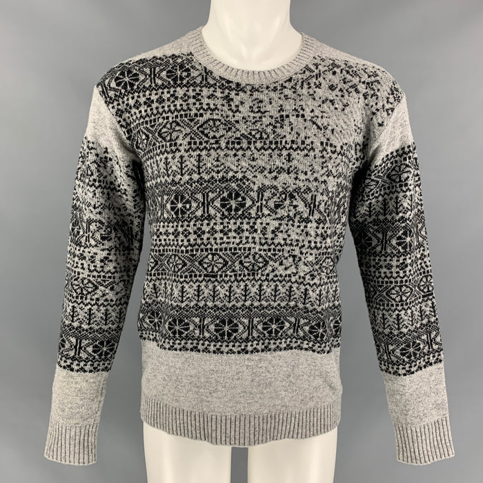 Vintage BURBERRY PRORSUM Size S Gray & Black Fairisle Wool Pullover Sweater