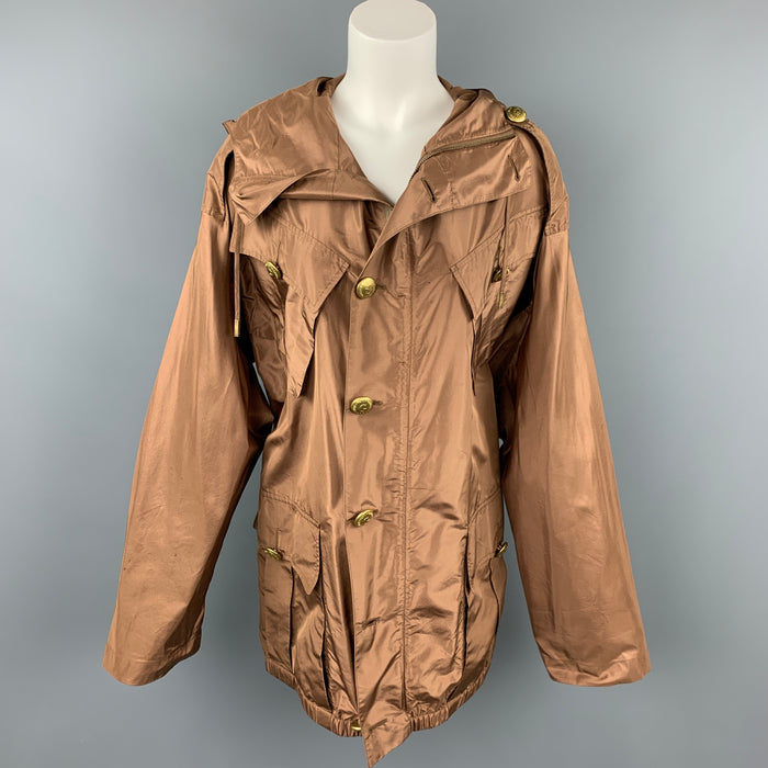JEAN PAUL GAULTIER Size 6 Copper Silk Brass Button Hooded Jacket