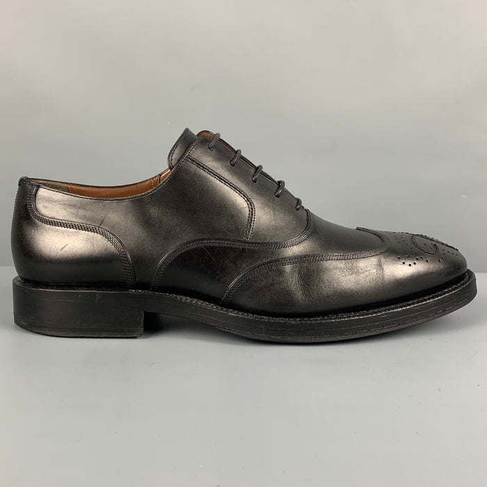 BALLY Size 8.5 Black Leather Wingtip Lace Up Shoes