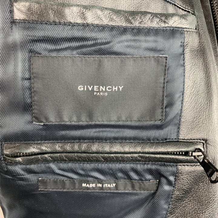 GIVENCHY Talla 38 Chaqueta con bolsillo con solapa y cuello de cuero negro
