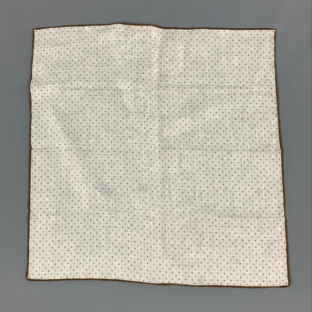 BRUNELLO CUCINELLI Cream Brown Polka Dot Silk Cotton Pocket Square