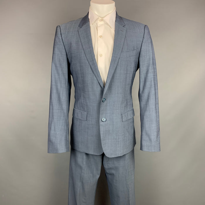 DOLCE & GABBANA Martini Talla 40 Traje regular con solapa de muesca de lana azul acero y gris jaspeado