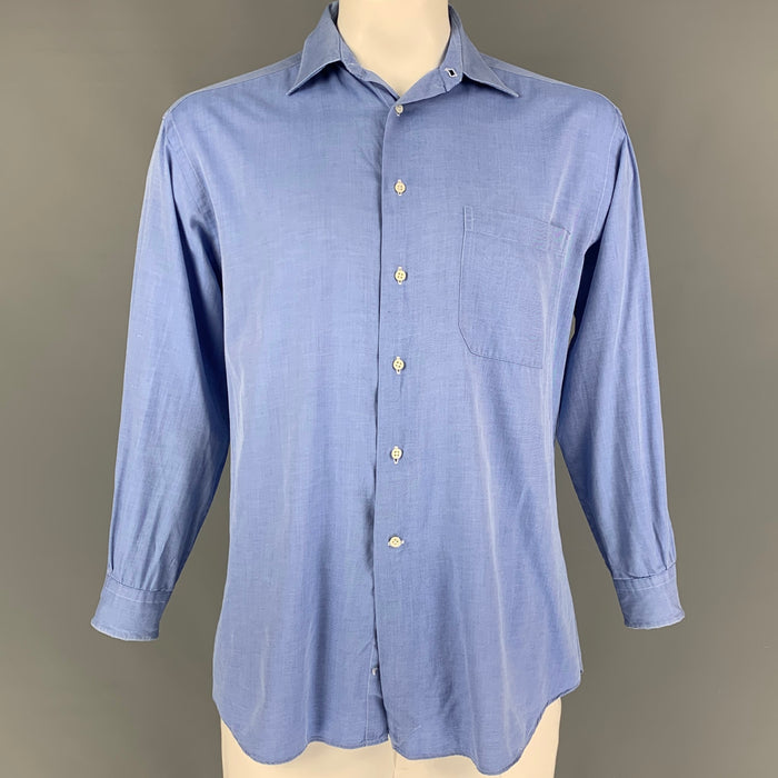 ERMENEGILDO ZEGNA Size L Blue Cotton Button Up Long Sleeve Shirt