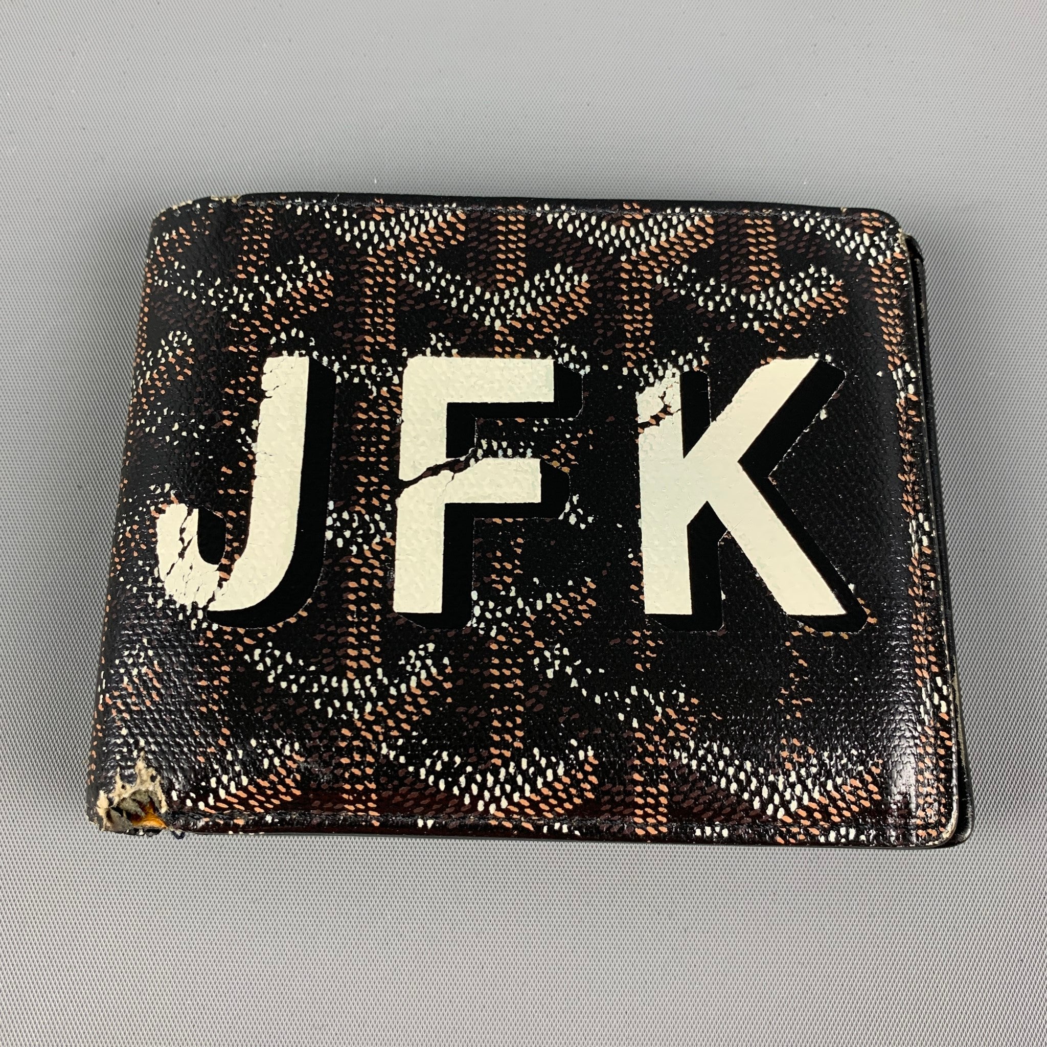 90's GOYARD Black White Monogram Leather JFK Wallet