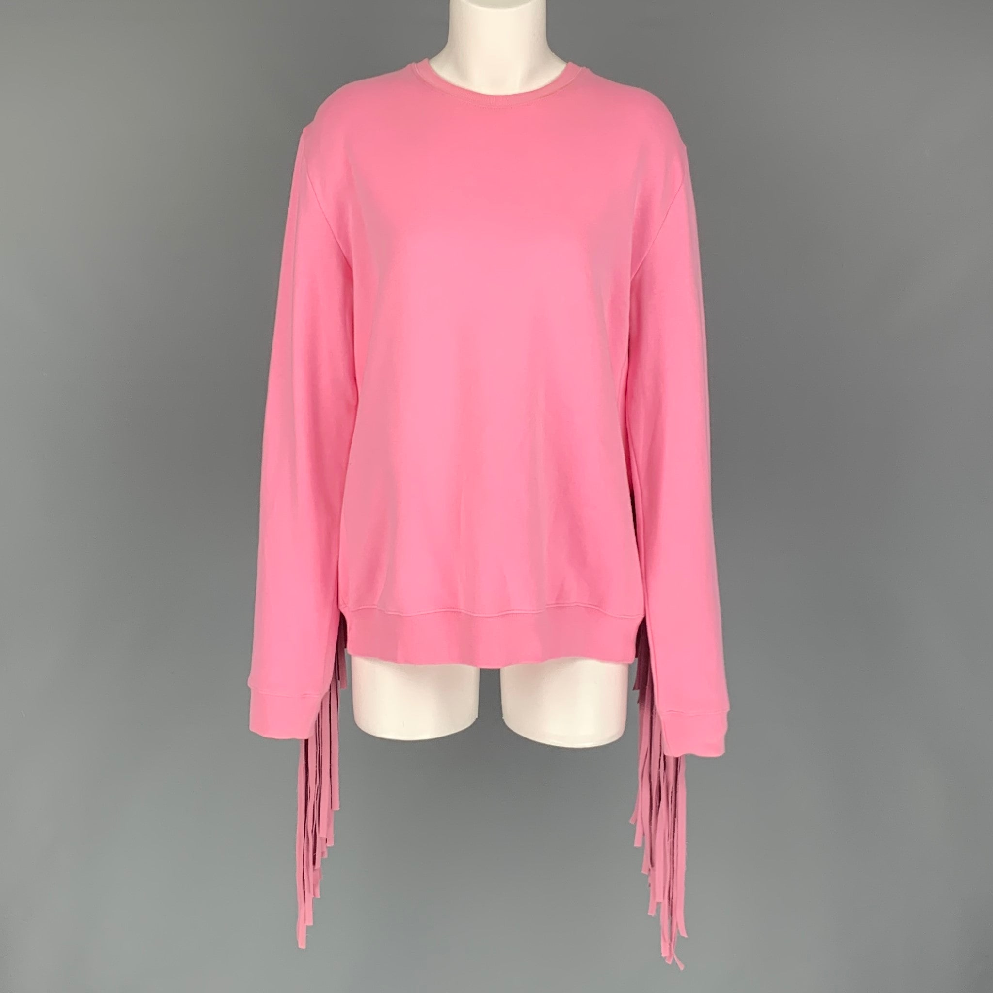 MSGM Size S Pink Fringe Cotton Crew-Neck Sweatshirt