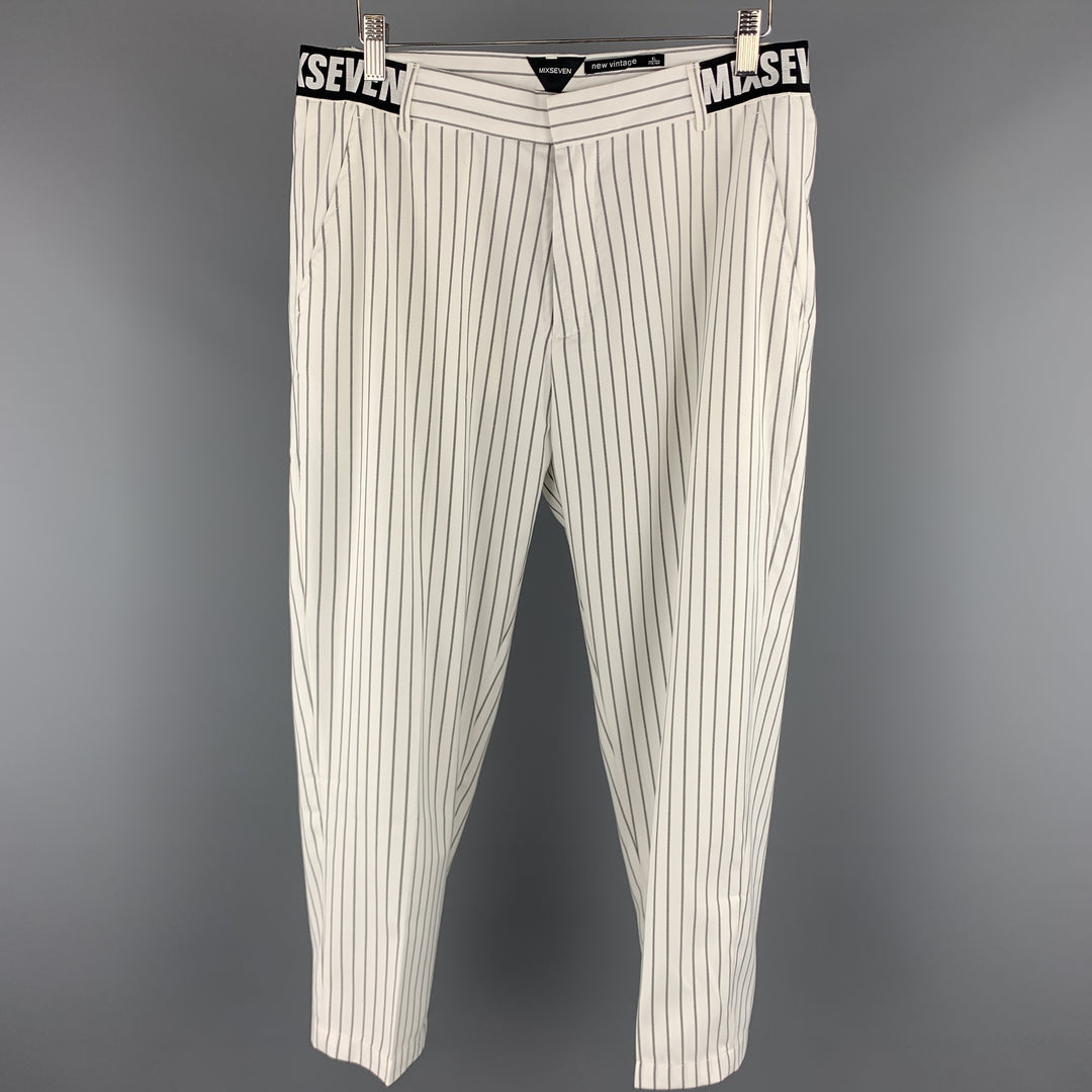 MIXSEVEN Size XL White & Grey Pinstripe Twill Casual Pants