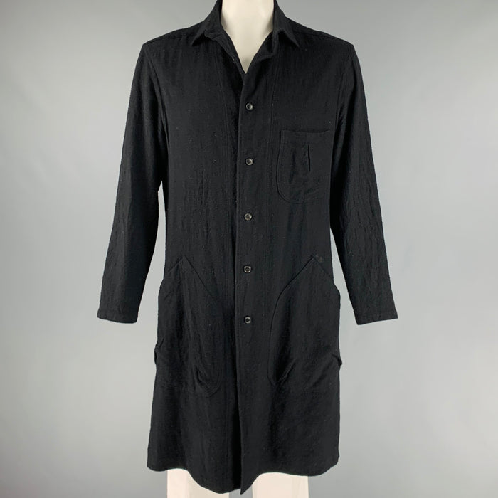 YOHJI YAMAMOTO Size L Black Contrast Stitch Wool Patch Pockets Coat