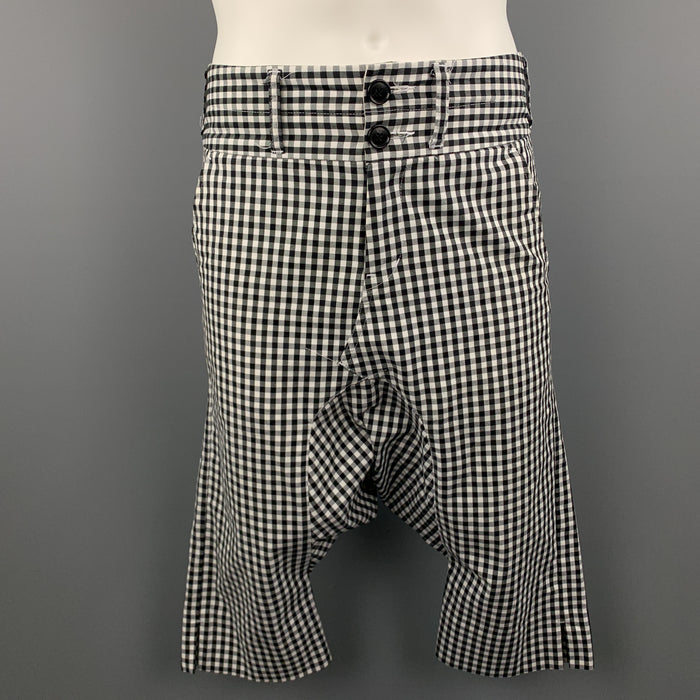 COMME des GARCONS GANRYU Size S Black & White Gingham Cotton Drop-Crotch Pants