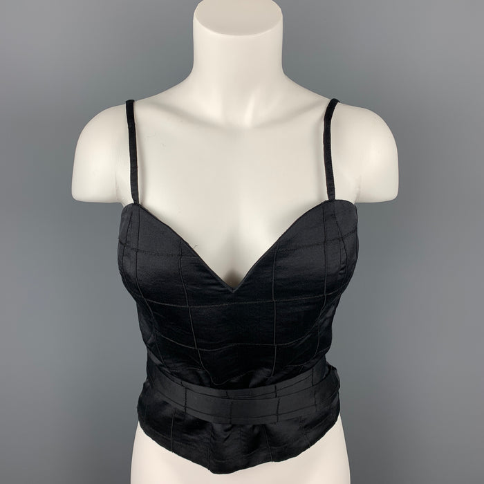 CoSTUME NATIONAL Size 6 Black Satin Windowpane Viscose Blend Wrap Bustier Top