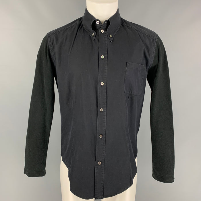 ALEXANDER MCQUEEN Size M Black Mixed Fabrics Cotton Long Sleeve Shirt