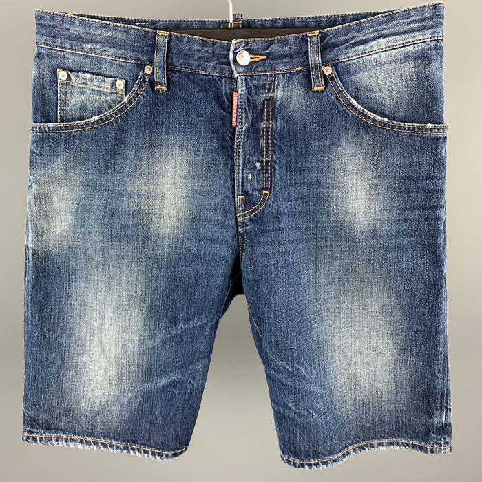 DSQUARED2 Talla 34 Pantalones cortos con bragueta de botones de algodón con lavado índigo