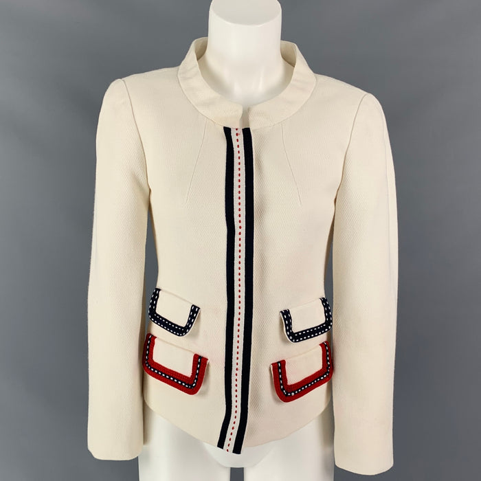D&G by DOLCE & GABBANA Chaqueta con ribete de cinta de algodón color crema talla 6
