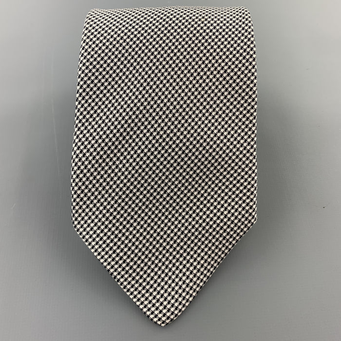 BRIONI Black & White Micro Plaid Silk Tie
